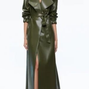 JARRETT VEGAN LEATHER TRENCH COAT, ADARA SPAGHETTI STRAP BUSTIER MINI DRESS TOTA